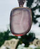 Vintage Sterling Silver 925 Bali Rose Pink Fluorite Gem Stone Hinged Pendant 26g