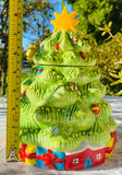 Vintage Ceramic Christmas Tree Collectible Cookie Jar Container With Star Lid