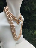 Kenneth J Lane Multi Color Rhinestone Maltese Cross Faux Pearl 3 Strand Necklace