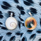 Vintage Sterling Silver 925 Snail Operculum Shiva Eye Reversible Pendant