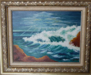 Original Ocean Seascape Oil Painting Signed ToniCS, Framed