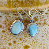 Vintage Sterling Silver 925 Larimar Blue Calcite Dangle Drop Earrings 7g