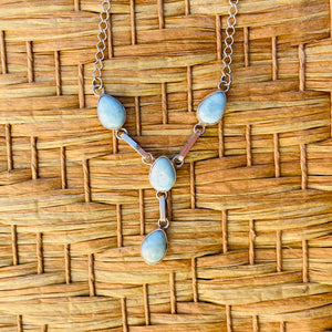 Sterling Silver 925 Light Blue Larimar Tear Gem Stone Dangle Drop Necklace 8.8g