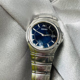 Silver Seiko Stainless Steel Sapphire Blue Water Resistant Mens Watch Japan