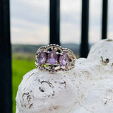Sterling Silver 925 3 Stone Amethyst Ring Size 8 Weighs 6.6g
