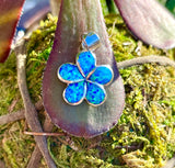 Flower Blue Fire Opal Inlay Signed K 925 Sterling Silver Pendant For Necklace