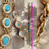 Faux Turquoise Blue Stone Gold Tone Link Statement Link Choker Necklace