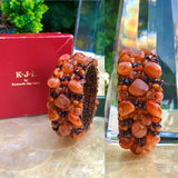 KENNETH JAY LANE KJL Living Treasure Jewelry Orange beaded cuff bracelet In Box