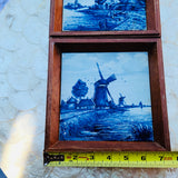 Delft Pottery Holland Vintage Blue & White Scenic Windmill Wood Framed Tile Art