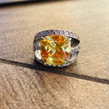 Cubic Zirconia CZ Simulated Citrine Yellow Stone Sterling Silver Signed 925 RP Rolled Plated Ring Size 5