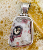 Vintage Artisan Abstract Pink Tourmaline Quartz Gem Stone Hinged Pendant 19.3g