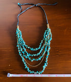 Gold Tone Chains Faux Turquoise Beaded 6 Row Fashion Necklace