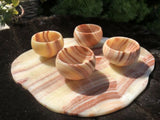 Antique Asian Hand Carved Orange Stone Dragon Teapot 4 Tea Cups Set & Stone Tray