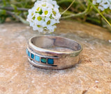 Vintage 925 Sterling Silver Mixed Blue & Green Turquoise Band Ring 4.79g Size 11