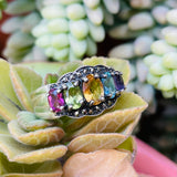 Sterling Silver 925 Thai Citrine Peridot Marcasite Multi Gemstone Size 8 Ring 6g