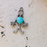 Vintage Sterling Silver 925 Abstract Tribal Figure Turquoise Stone Pendant 2.9g