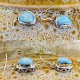 Vintage Sterling Silver 925 Larimar Blue Calcite Dangle Drop Earrings 7g