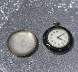 Vintage Swiss 800 Silver Open Face Gold Hands Marijuana Leaf Pocket Watch