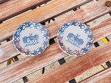 Antique Ceramic Pottery Blue Home Farm House Trinket Round Dish Plates Set of 2