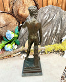 Vintage Michelangelo's David Bronze Copper Mixed Metal16" Statue On Marble Base