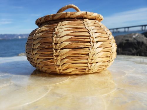 Vintage Papago Indians of Arizona Handmade basket with lid