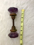 Antique Purple Amethyst Glass And Bronze Door Handle Knob