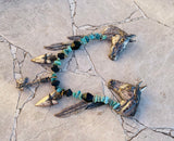 Southwestern Horse Head Feather Arrowhead Charm Turquoise Stone Bead Pin Brooch