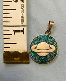 Sterling Silver 925 Taxco Mexico Mosaic Turquoise Stone Saturn Planet Pendant 3g