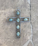 Vintage Estate Religious Turquoise Oval Stone Sterling Silver 925 Cross Pendant