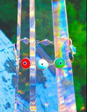 Sterling Silver 925 Greek Eye Protection Rainbow Art Glass Bead Link Bracelet