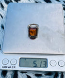 Vintage Sterling Silver 925 Rectangular Genuine Amber 5.13g Ring Size 7.25