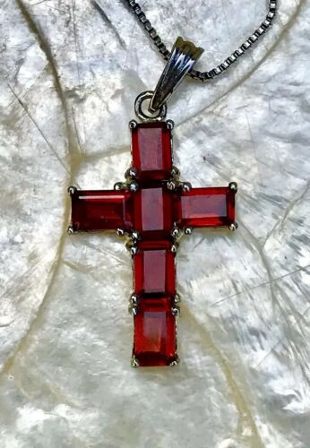 Sterling Silver 925 Red Rhinestone Cross Necklace