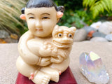 Antique Vintage Asian Oriental Child Foo Dog Figurine Art Carved Resin Statue
