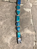 Vintage Signed MD Sterling Silver 925 Blue Fire Opal Link Bracelet Safety Clasp