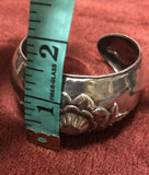 Antique Vintage Solid Sterling Silver 925 Floral Motif Cuff Bracelet