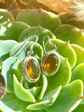 Sterling Silver 925 Bali Artisan Yellow Orange Gem Stone Dangle Drop Earrings