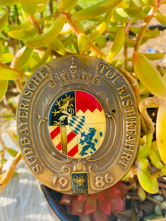 ADAC Sudbayerische Touristlkfahrt 1986 Medal Car Badge Emblem Gold Tone Rare
