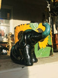Vintage BMP Blue Mountain Pottery Moonshine Falls Teal Glaze Sitting Elephant