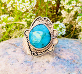 Vintage Sterling Silver Turquoise Stone Native American Ring 8.29g Size 6