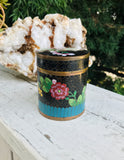 Antique Vintage Floral Cloisonne Enamel Blue Black Trinket Lid Jar Tea Caddy