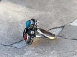 Vintage Sterling Silver Turquoise Coral Native American Ring Size 4.5