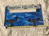 Vintage Artisan Hand Crafted Blue Painted Metal Mermaids are Welcome Sign