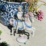 Vintage Signed 1990 Paul Sebastian English Porcelain Boy Riding Horse Carousel