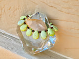 Vintage Artisan Mint Green Lemon Chrysoprase Stone Amber Tone Bead Bracelet