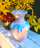 Vintage Artisan Signed Handmade Glazed Pastel Pink Blue Ceramic Art Vase