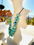 Large Statement Chunky Blue Teal Faux Turquoise Stone Necklace