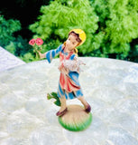 Vintage Hand Carved + Painted Nature Girl Figurine Made In Italy Signed Italy