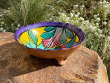 Artisan Came Lee Signed Hand Painted Hummingbird Flower Art Pottery Bowl Dish