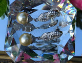 Joan Rivers Signed Vintage Faux Pearl White Rhinestone Gold Tone Pierce Earrings