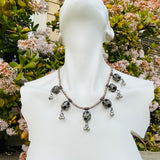 Vintage Silver Tone Beaded Bell Tribal Black & Red Bead Necklace